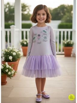 A Little Fable - Polyester Lavender Embroidered Dress