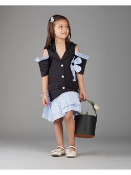 Avokiddos - Girls Cotton Blue Solid Dress