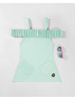 Avokiddos - Girls Cotton Blue Solid Dress