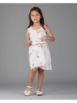 Avokiddos - Girls Cotton White Printed Dress
