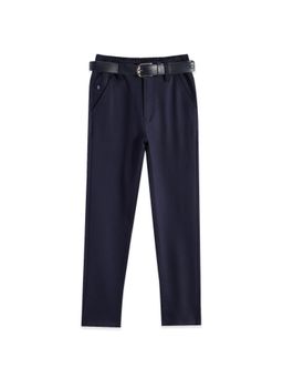 CAVIO - Cotton Blend Navy Blue Solid Trouser With Belt