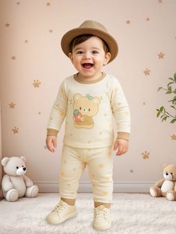 Kidbea - Unisex Cotton White Abstract T-Shirt With Pyjama