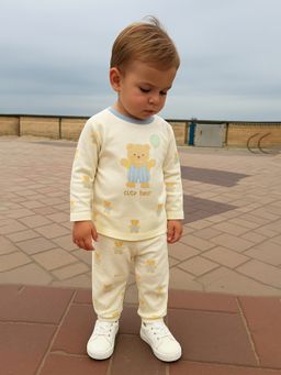 Kidbea - Unisex Cotton Cream Graphic T-Shirt With Pyjama