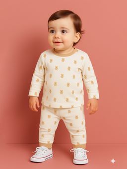 Kidbea - Unisex Cotton White Abstract T-Shirt With Pyjama