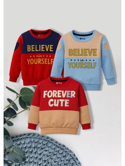 3PIN - Polyester Multi-Color Typography Sweatshirts (Pack Of 3)