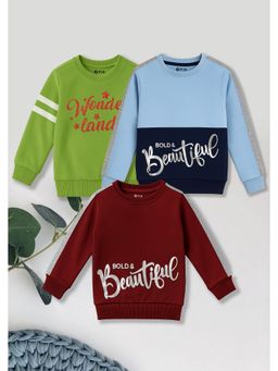 3PIN - Polyester Multi-Color Typography Sweatshirts (Pack Of 3)