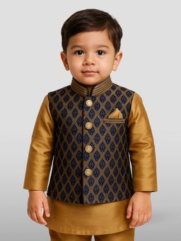 JBN Creation - Silk Blend Navy Blue Woven Nehru Jacket