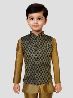 JBN Creation - Silk Blend Black Woven Nehru Jacket