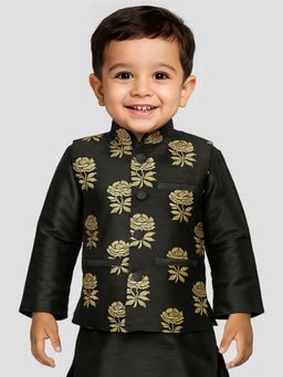 JBN Creation - Silk Blend Black Floral Nehru Jacket