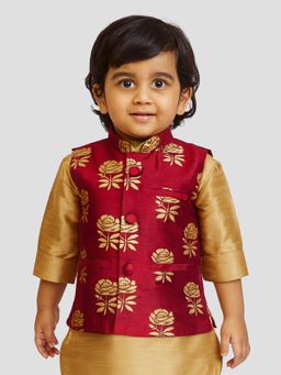 JBN Creation - Silk Blend Maroon Floral Nehru Jacket