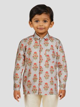 JBN Creation - Linen Blend Beige Floral Shirt