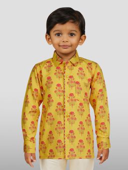 JBN Creation - Linen Blend Mustard Floral Shirt