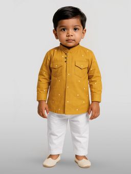 JBN Creation - Cotton Mustard Self Design Shirt