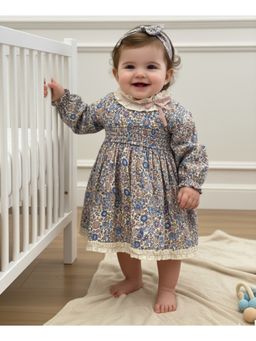 My Milestones - Cotton Multi-Color Printed Dress With Bloomer And Hairband