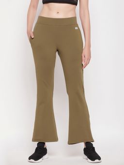 Clovia - Comfort Fit High-rise Flared Yoga Pants With Side Pockets - Green