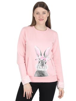 Monte Carlo - Women Cotton Blend Pink Printed Round Neck Sweatshirt