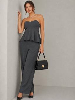 Twenty Dresses by Nykaa Fashion - Charcoal Gray Peplum Co-Ord Set