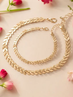 OOMPH - Gold Tone Fishbone Chain Choker Necklace and Anklet Set