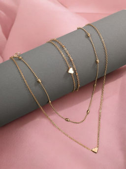 OOMPH - Gold Tone Multi Layer Heart Charm Necklace and Anklet Set