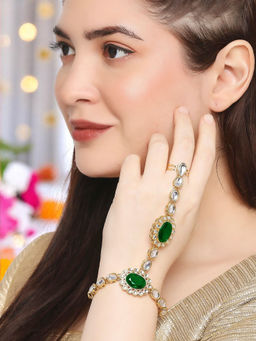 OOMPH - Green and White Stones and Kundan Statement Hathphool