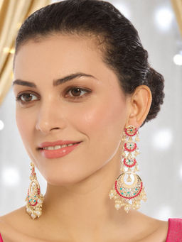 OOMPH - Moti Manik Jadau Long Chandbali Earrings for Women
