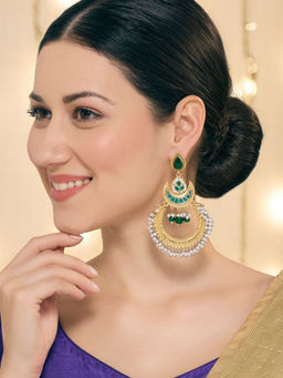 OOMPH - Gold and Silver Dual Tone - Double Layer Long Chandbali Earrings