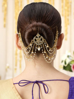 OOMPH - Gold Tone Ethnic Sheeshphool-Kundan Juda Accessory Floral Design for Women