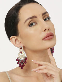 OOMPH - Wine Beads and Kundan Ethnic Drop Earrings For Women