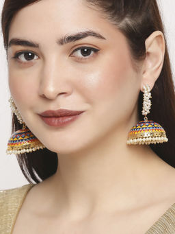 OOMPH - Yellow and Red Minakari Enamel Floral Large Jhumka Earrings For Women