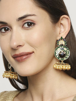 OOMPH - Minakari Floral Design Large Jhumka Earrings For Women