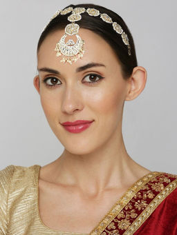 OOMPH - Gold Tone Kundan and Pearls Traditional Bridal Wedding Sheeshphool