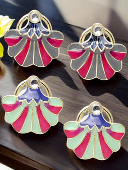 OOMPH - Pink Minakari Enamel Drop Earrings - Indo-Western Floral Design (Pack of 2)