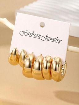 OOMPH - Gold Tone Fashion Bold Gold Look Hoops Earrings For Women (Pack of 3)