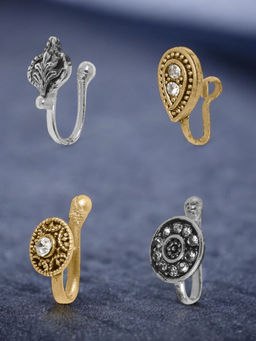 OOMPH - Antique Gold and Silver Tone Ethnic Nose Pin For Women (Pack of 4)