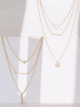 OOMPH - Gold Tone Multi Layered Multi-Strand Fashion Necklace (Pack of 2)