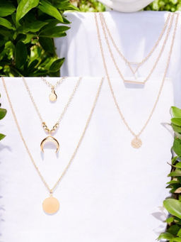 OOMPH - Gold Multi Layer Multi Strand Horse Shoe Goodluck Necklace (Pack of 2)