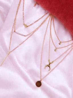 OOMPH - Gold Beads Horse Shoe Goodluck Multi Layer Necklace For Women (Pack of 2)