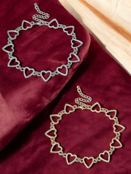 OOMPH - Gold and Silver Stylish Latest Heart Choker Necklace For Women