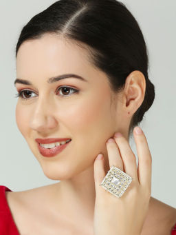 OOMPH - White Square Shape Adjustable Ring for Women