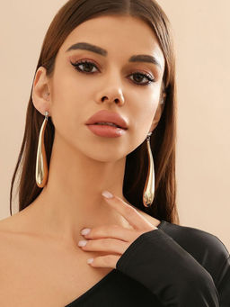 OOMPH - Gold Extra Long Teardrop Shape Statement Party Wear Drop Earrings