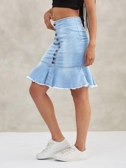DOLCE CRUDO - Womens Blue Regular Fit Mid Rise Clean Look Midi Denim Skirt