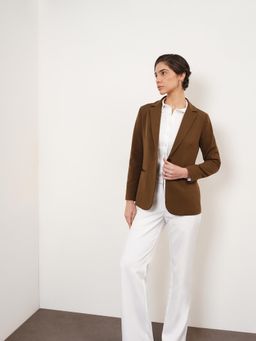 FableStreet - Polyester Tailored Full Sleeve Notch Lapel Blazer - Brown