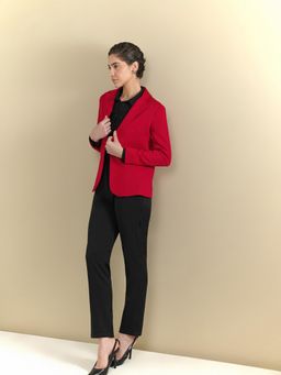 FableStreet - Polyester Tailored Full Sleeve Notch Lapel Blazer - Red
