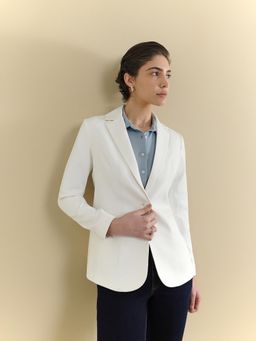 Fable Street - Polyester Tailored Full Sleeve Notch Lapel Blazer - Off White