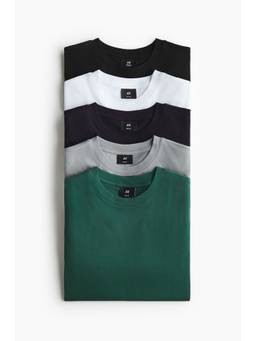 H&M - Men Multi-Color 5-Pack Regular Fit T-Shirts