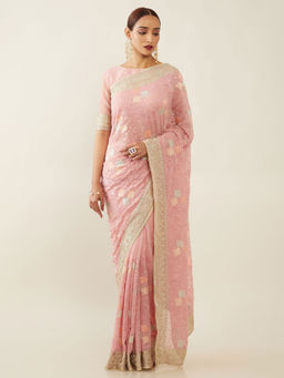 Soch - Embroidered Georgette Saree with Unstitched Blouse