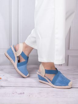 Briskers - Blue Wedge Open Toe Wedges Heels