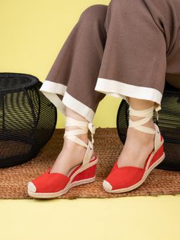 Briskers - Red Wedge Open Toe Wedges Heels