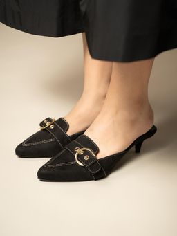 Theater - Black Kitten Pointed Toe Mules Heels