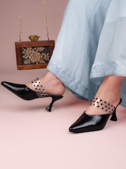 Briskers - Black Spool Pointed Toe Mules Heels